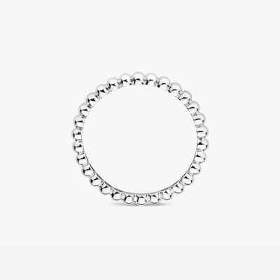 14k wit goud ring met ronde bolletjes in aanschuifring stijl.