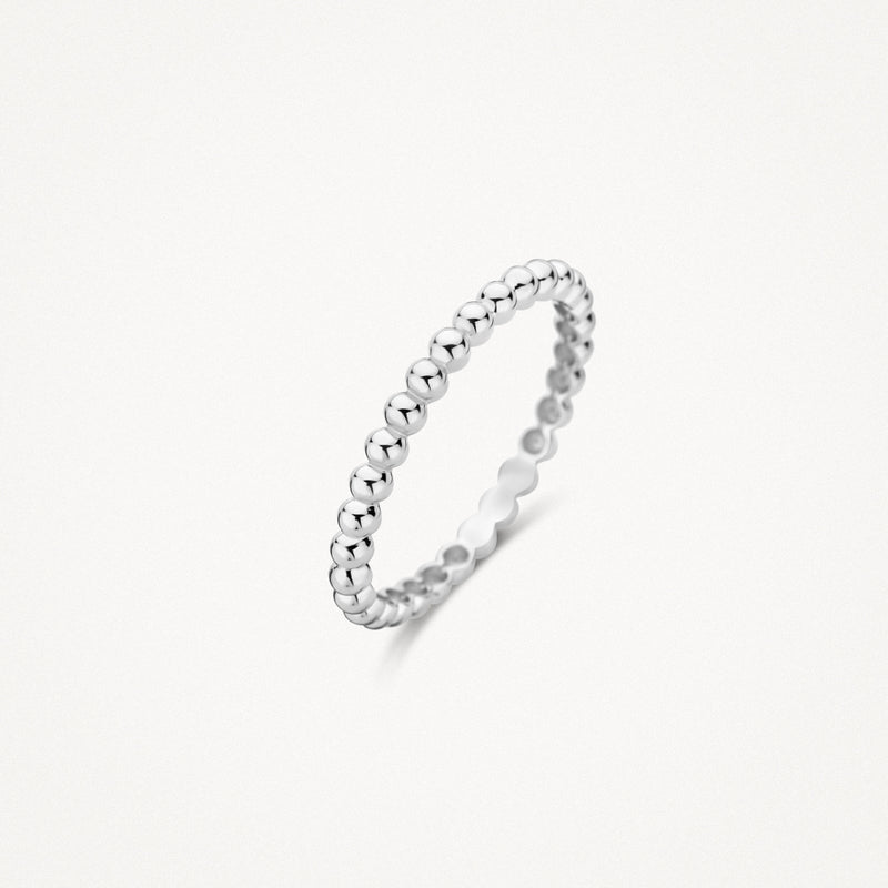 14k wit goud ring met ronde bolletjes als aanschuifring.