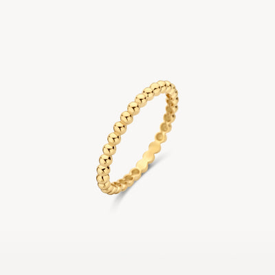14k geelgouden ring met bolletjesstructuur in aanschuifring stijl.