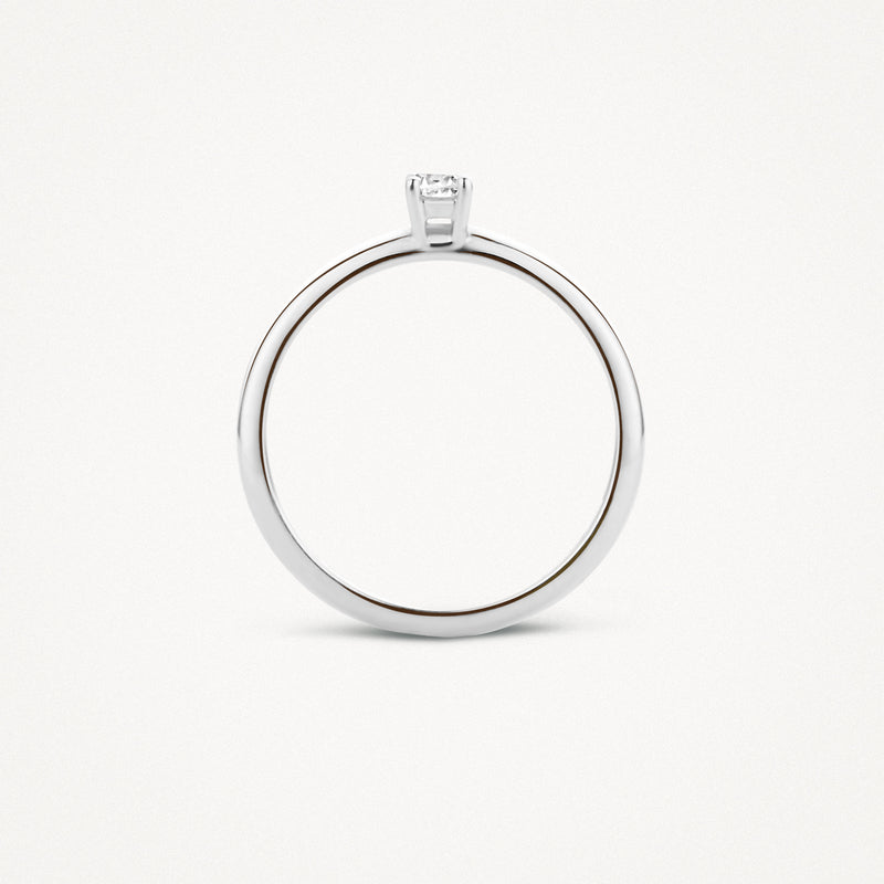 14k witgouden solitair ring met briljant geslepen zirkonia, fijn ronde band.