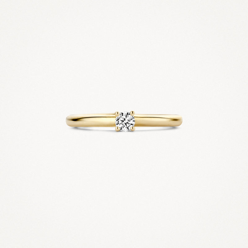Bague à enfiler en or jaune 14k avec zircone solitaire au centre.