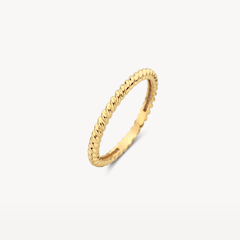 Bague fine en or jaune 14k avec motif de câble torsadé et intérieur lisse.