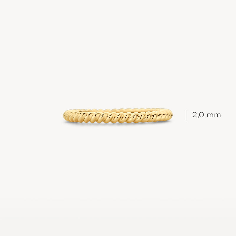 Ring 1118YGO smalle aanschuifring in 14k geelgoud met gekartelde rand van 2 mm breedte.