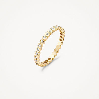 Ring 1120YZI van 14k geelgoud met ingelegde zirkonia rond de band.