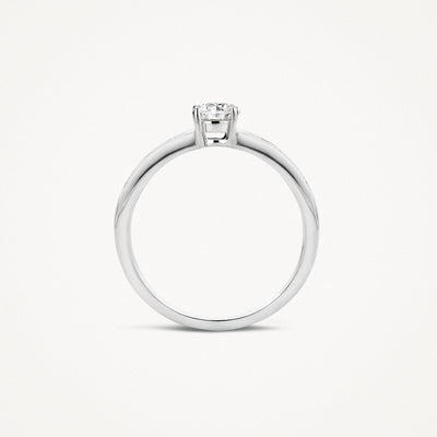 14k wit goud ring met ronde zirkonia en gladde band.