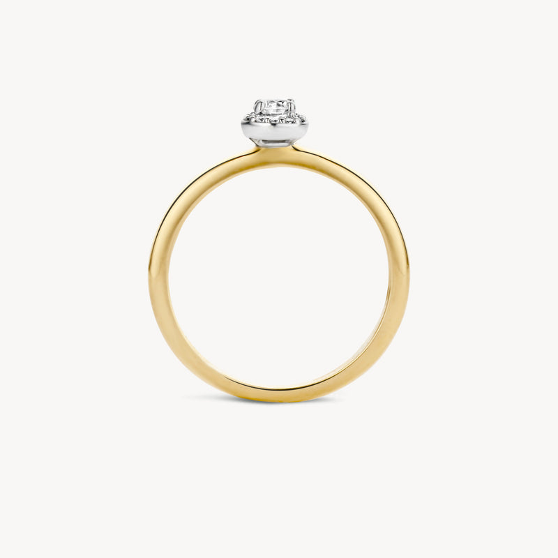 Ring met glanzend 14k goud en zetting van 14k wit goud met zirkonia.