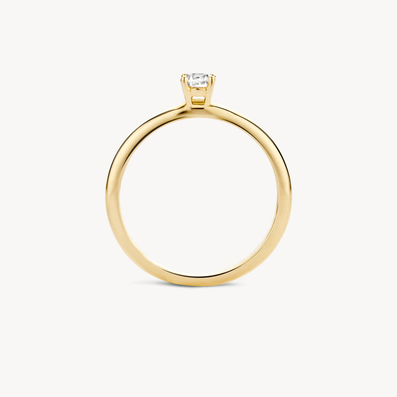14k geel gouden solitair ring met zirkonia in strakke band.