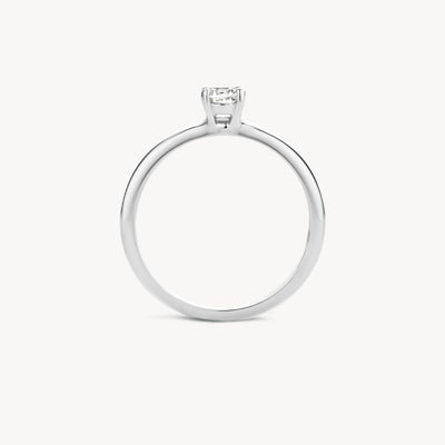 14k witgouden ring met solitaire zirkonia en slanke band.