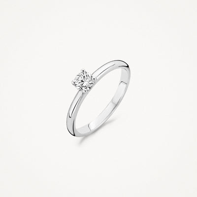 14k witgouden ring met solitaire zirkonia en slanke band.