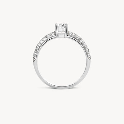 14k wit goud ring met zirkonia en strakke band, variant 50.