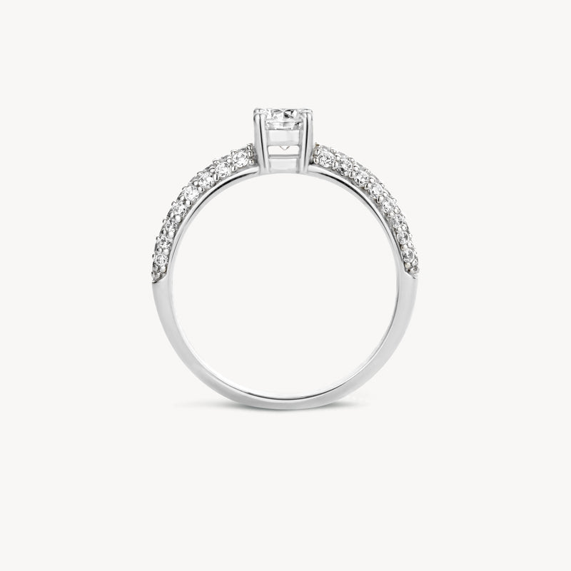 14k wit goud ring met zirkonia en strakke band, variant 50.