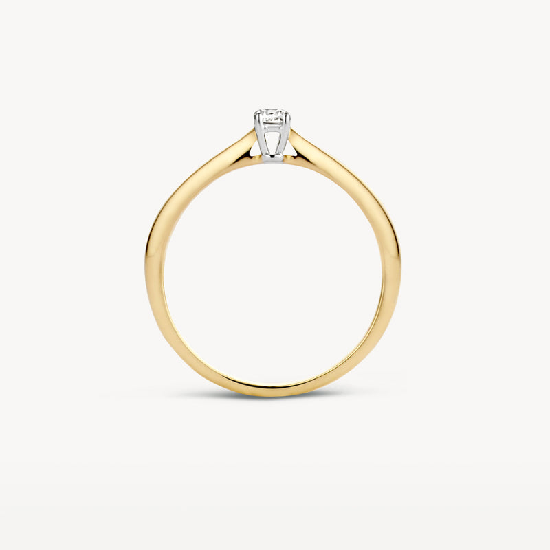 Bicolor solitair ring met 14k geel goud en zirkonia in witte gouden zetting.