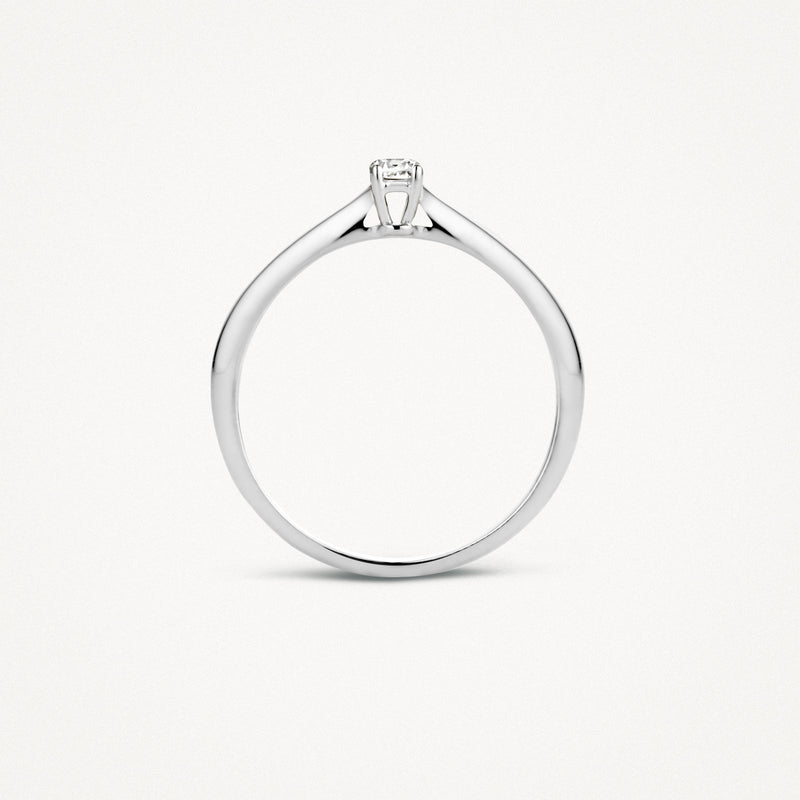 14k witgouden solitair ring met zirkonia en slanke band.
