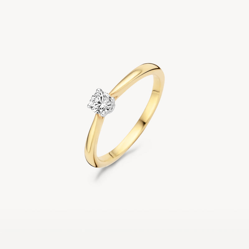 Bicolor ring met 14k geel goud en wit gouden solitair zetting met zirkonia.