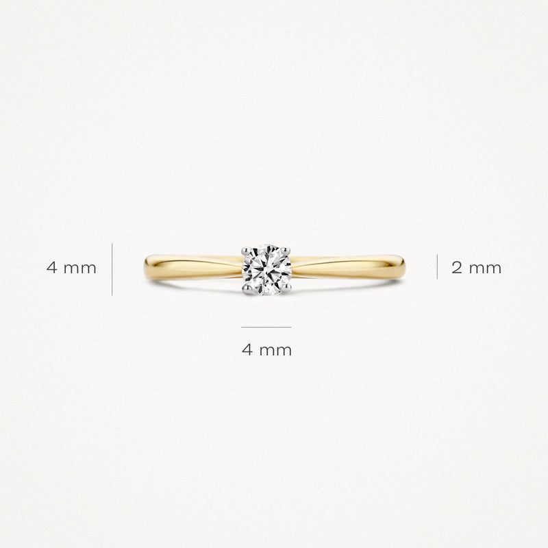 Bicolor solitair ring met 14k geel goud band en 14k wit goud zetting, 4 mm zirkonia.