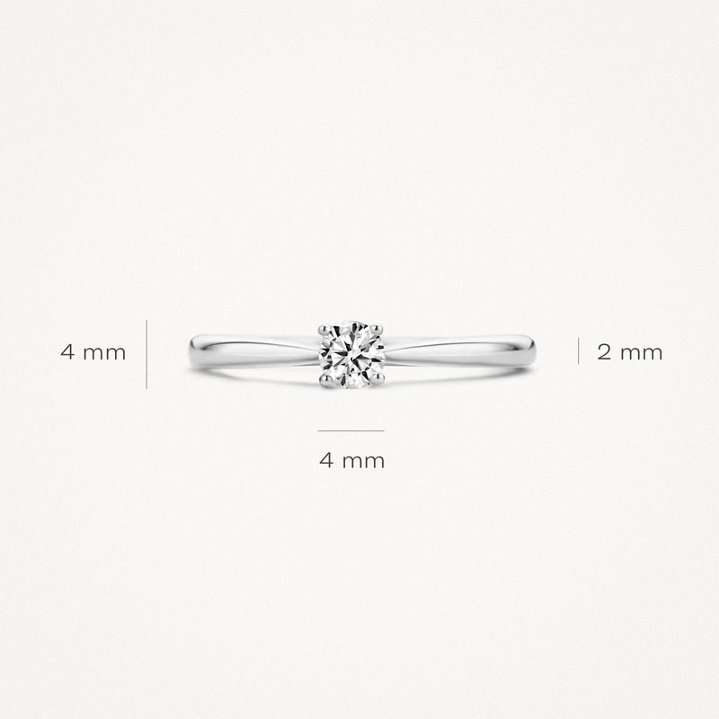 Ring 1187WZI van 14k wit goud met een solitair zirkonia en smalle band van 2 mm.