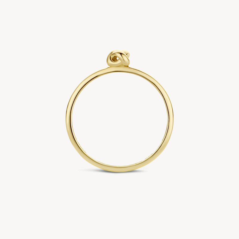 Dunne 14k geelgouden ring met subtiel bolvormig detail bovenop.