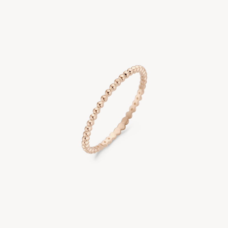 14k roségouden aanschuifring met bolletjesstructuur, slank en verfijnd.