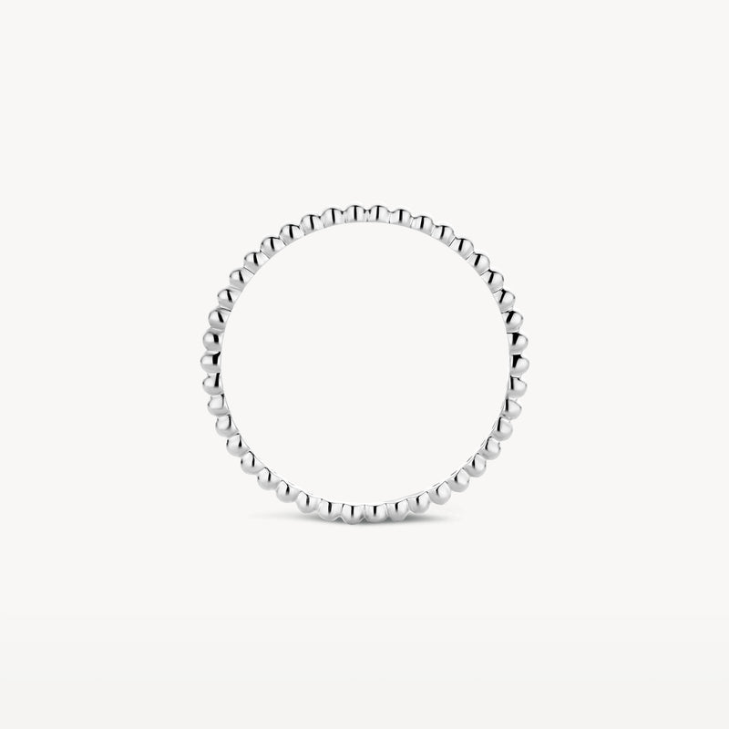 Dunne aanschuifring van 14k wit goud met bolletjesstructuur.