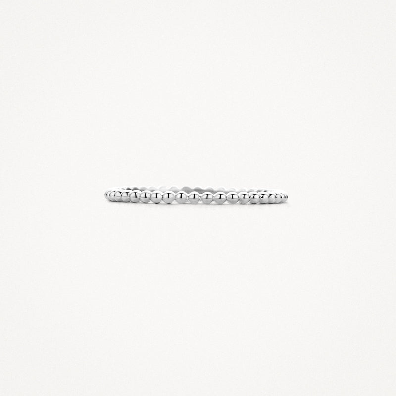 Dunne aanschuifring van 14k wit goud met bolletjesstructuur.