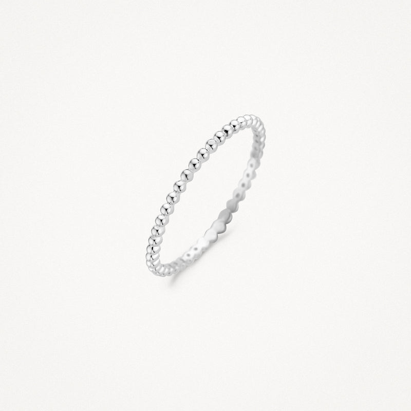 Dunne aanschuifring van 14k wit goud met kleine bolletjesstructuur.