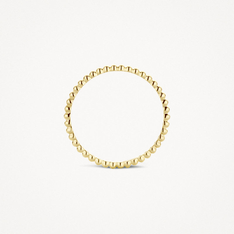 Dunne aanschuifring van 14k geel goud met bolletjespatroon.