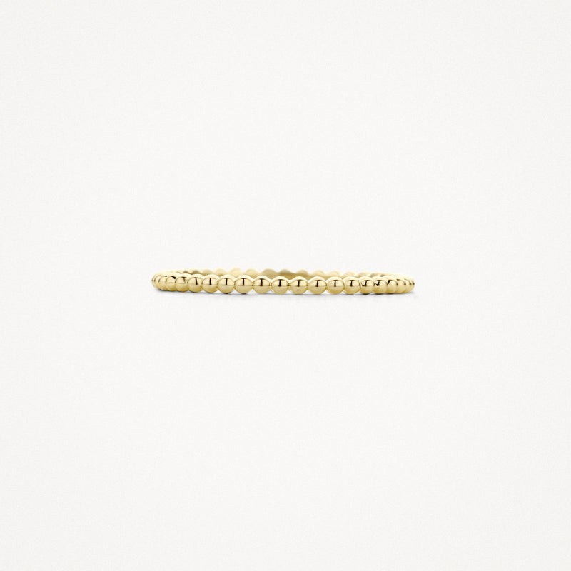 Dunne aanschuifring van 14k geelgoud met kleine bolletjespatroon.