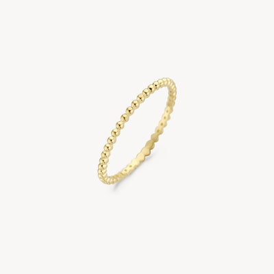 Slanke aanschuifring van 14k geel goud met gebolde structuur.