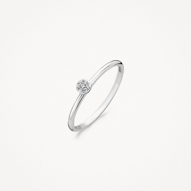 14k wit goud ring met kleine briljantgeslepen diamant in het midden.