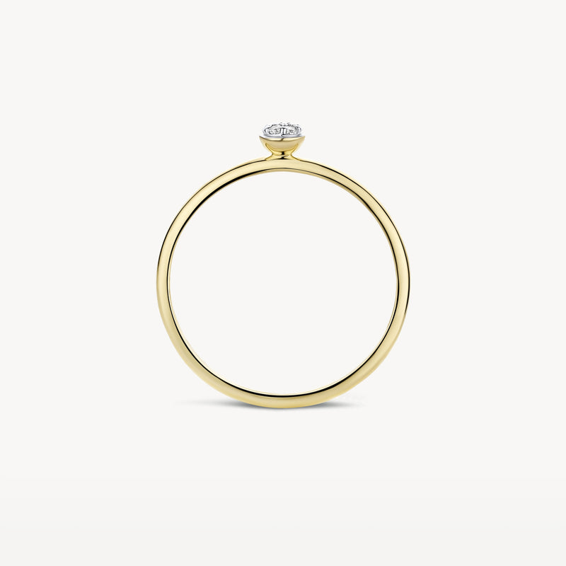 14k geelgouden ring met kleine zirkonia, minimalistisch en fijn design.