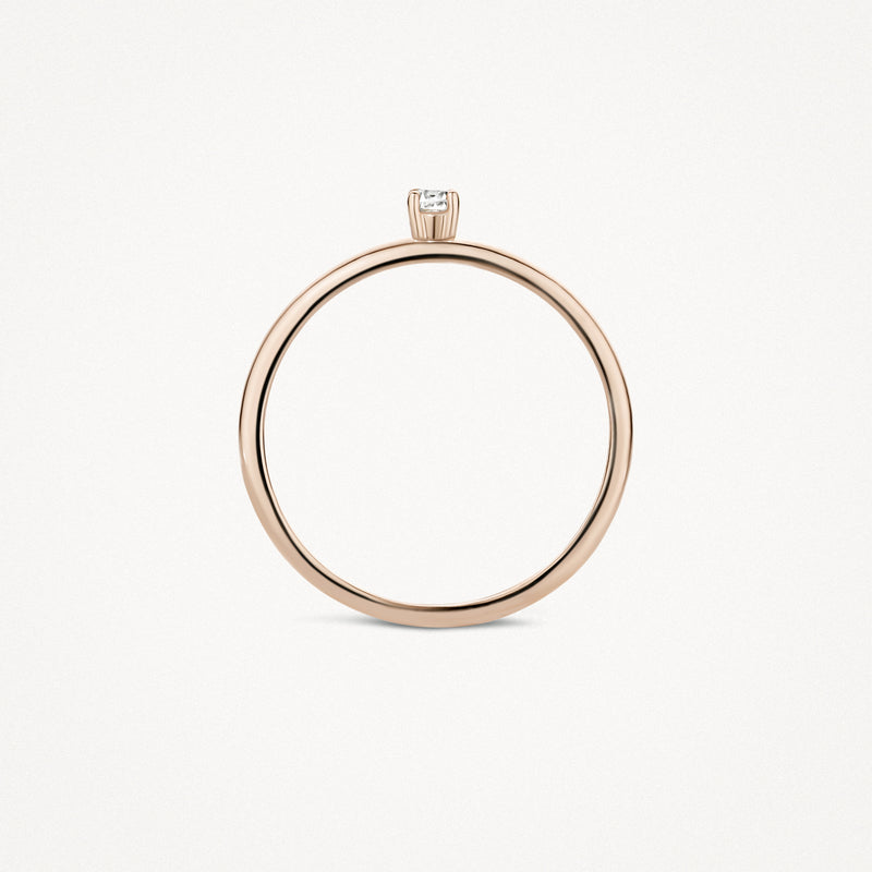 14k roségouden ring met solitaire diamantengezetting, slanke band.