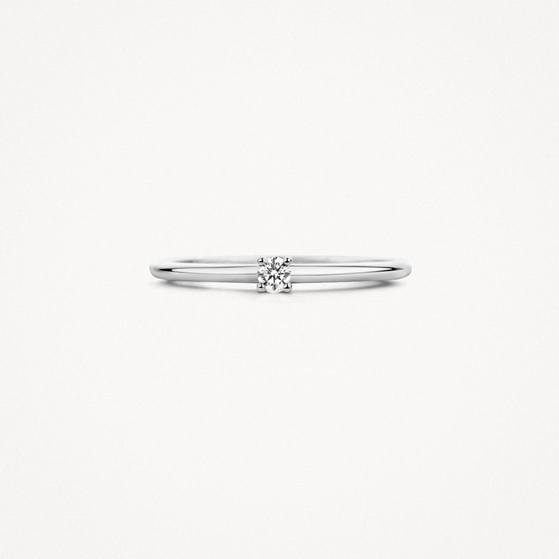 14k wit goud solitair ring met fijne band en kleine diamant.