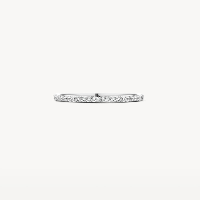 Bague fine en or blanc 14k avec rangée de zircones,