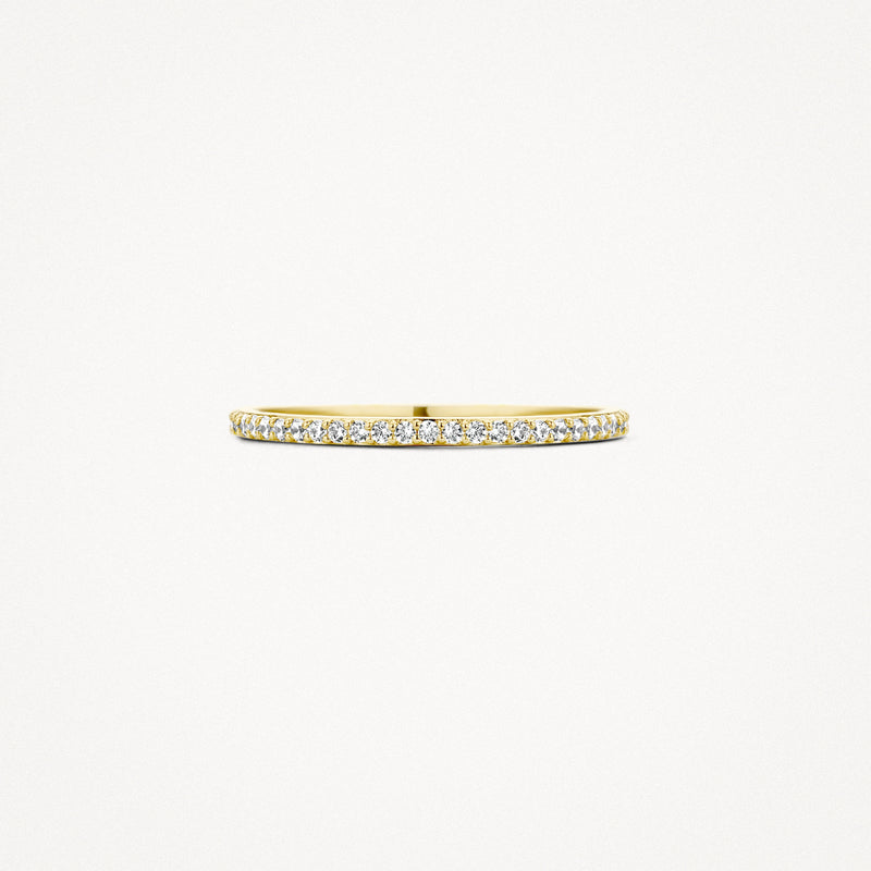 Dunne aanschuifring van 14k geelgoud met kleine fonkelende steentjes.