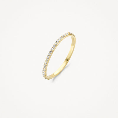 14k geelgouden smalle ring met kleine fonkelende steentjes bicolor goud.