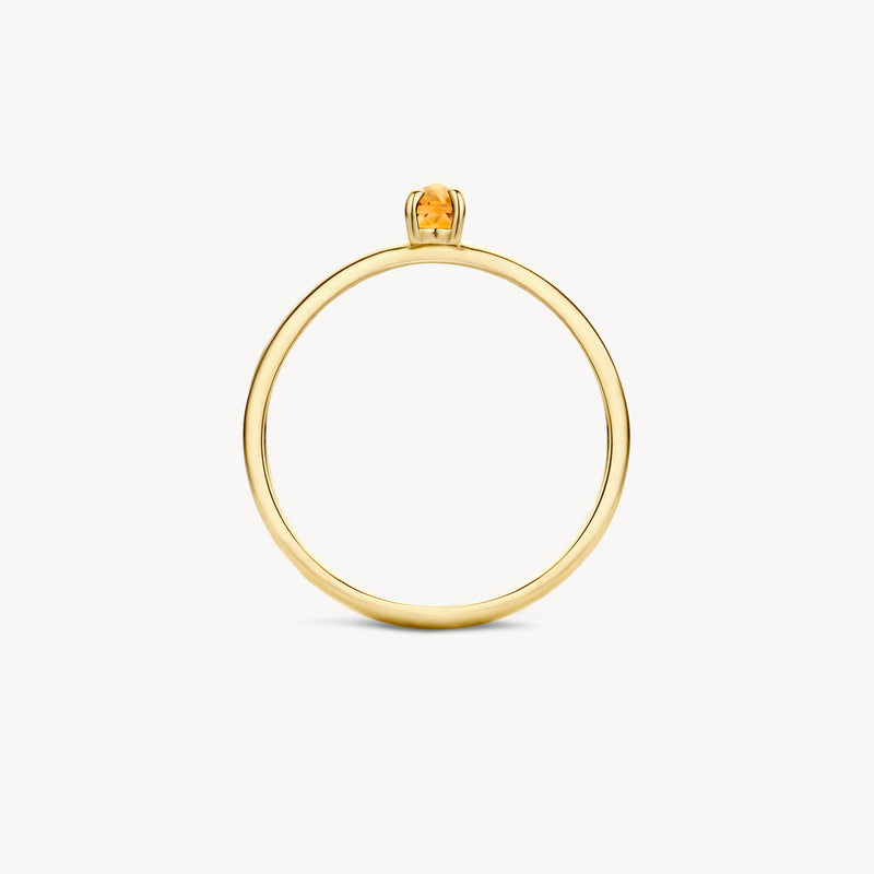 14k geelgouden ring met solitaire citriensteen, smal model.