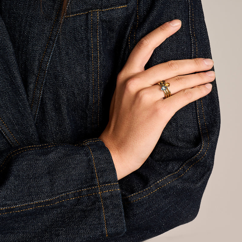 Bicolor goud ring 1204YLB met blauwe topas, 14k geelgoud en witgoud, maat 54.