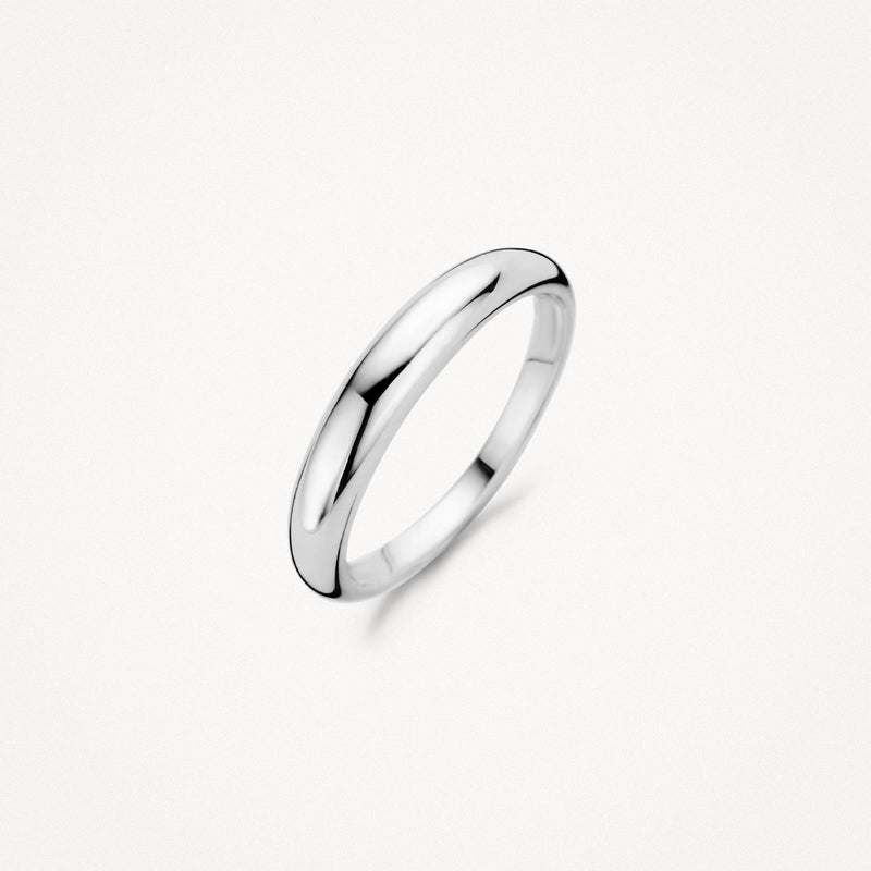 Strakke ring van 14k wit goud met hoogglans afwerking in brede vorm.
