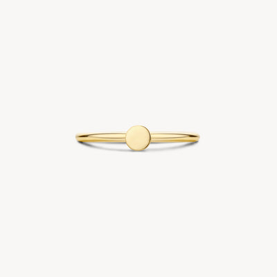 Slanke aanschuifring met rond schijfje in 14k geelgoud.