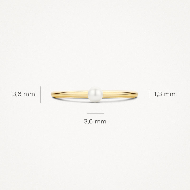 Dunne aanschuifring van 14k geelgoud met kleine witte parel van 3,6 mm.