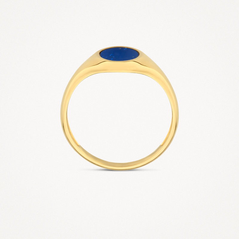 Dichtungsring 585er Gelbgold mit ovalem lapisblauem Stein und glattem Band.