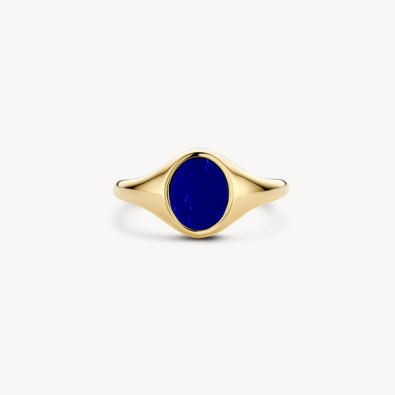 Dichtungsring aus 585er Gelbgold mit ovalem Lapisstein und glattem Band.