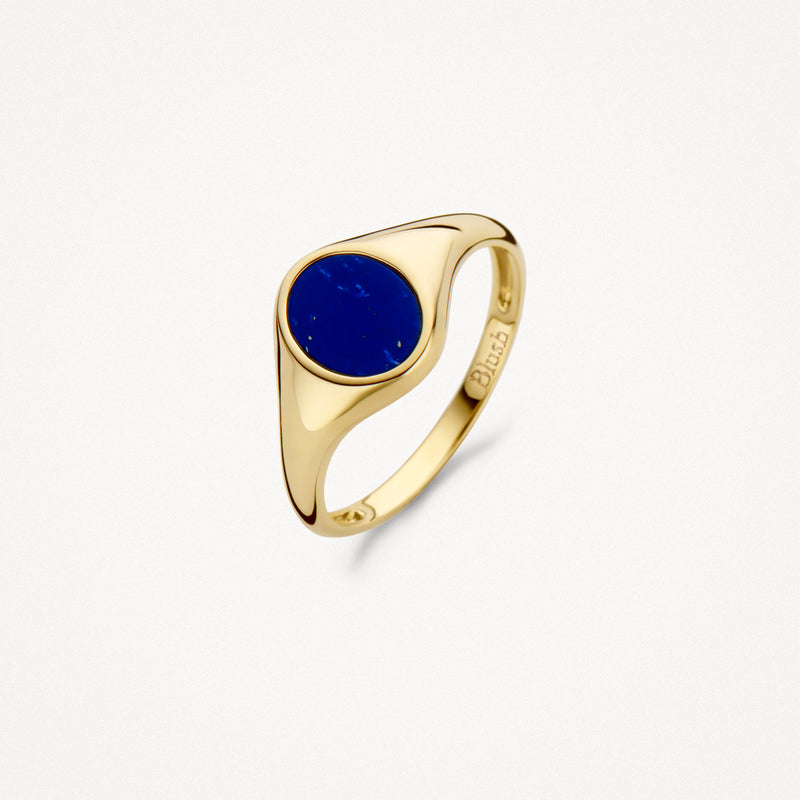 Dichtungsring in 585er Gelbgold mit runden Lapislazuli Stein in der Mitte.