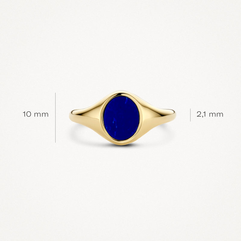 Dichtungsring aus 585er Gelbgold mit ovalem Lapisstein, 10 mm breit, 2,1 mm dick.