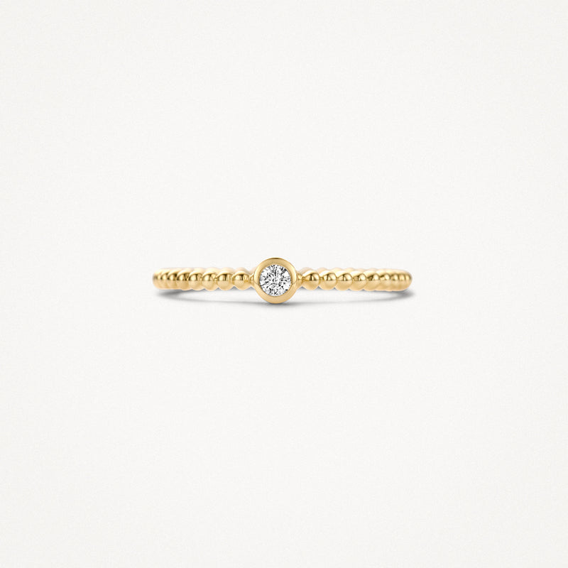 Dunne aanschuifring van 14k geel goud met kleine ronde zirkonia in zetting.