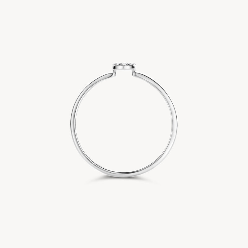 Dunne aanschuifring van 14k wit goud met kleine zirkonia bovenop.