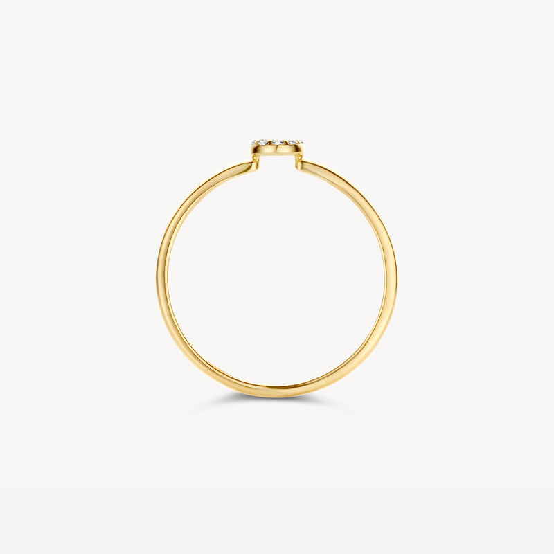 Dunne 14k geelgouden aanschuifring met kleine zirkonia steen bovenop.