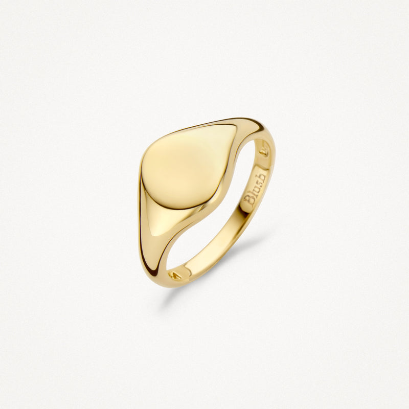 Dichtungsring aus 585er Gelbgold mit glatter ovaler Siegelplatte und polierter Oberfläche.