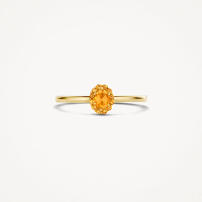 14k geelgouden ring met ovale citrien in fijne band.
