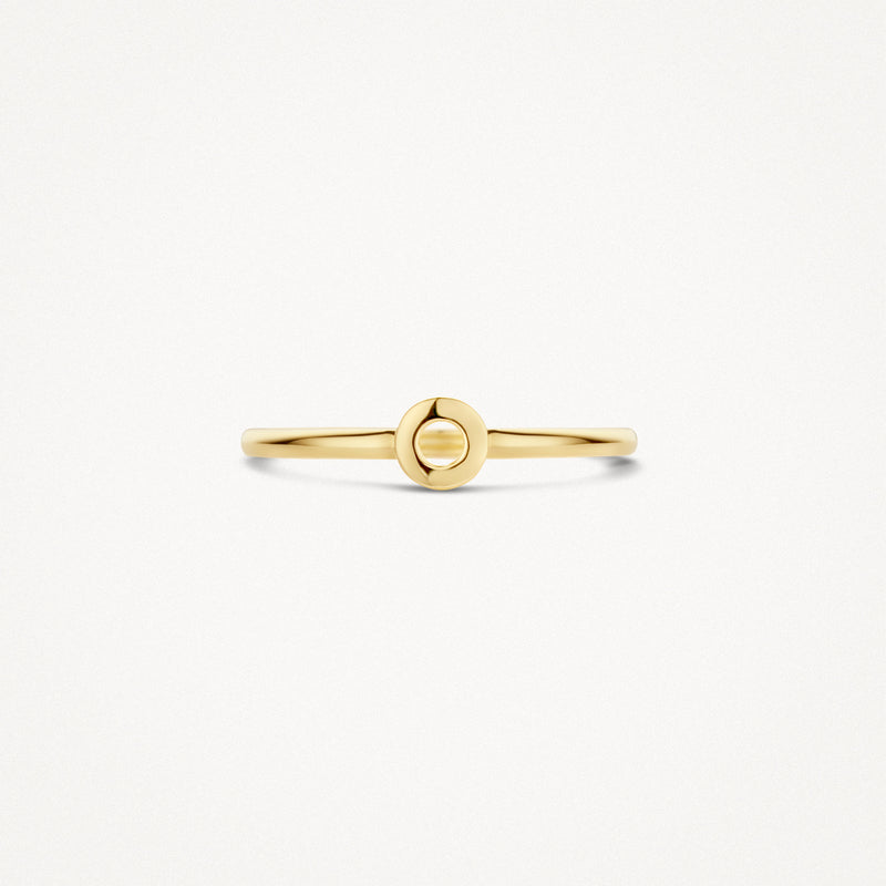 Slanke 14k geelgouden aanschuifring met kleine ronde schijf centraal.